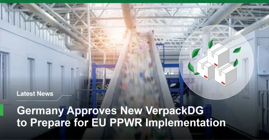 Recycling facility representing Germany's new VerpackDG packaging law preparing for EU PPWR implementation and stricter recycling and eco-design requirements.