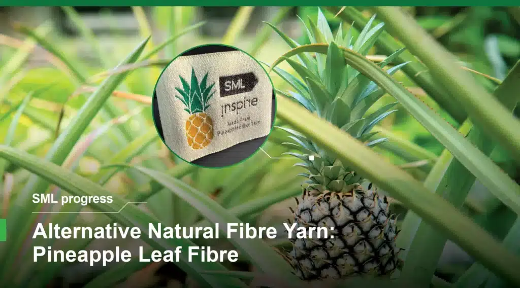 Pineapple leaf fibre yarn (PALF) used in sustainable woven labels made from natural plant-based material