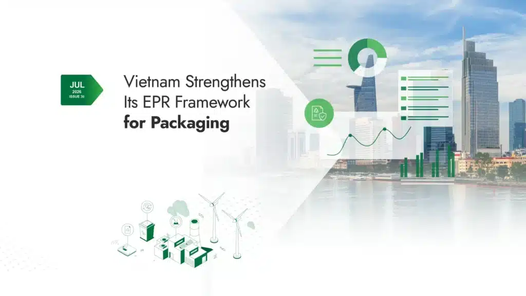 Vietnam skyline illustrating the countrys strengthened EPR framework for packaging and circular economy initiatives under Decree No. 110/2026/ND-CP.